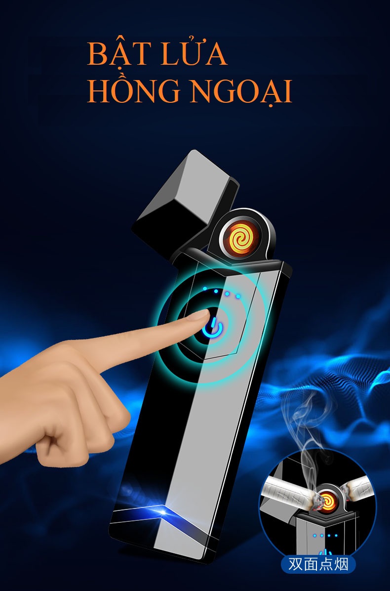 ]SẠC ĐIỆN] Bật Lửa USB Sạc Điện, Bật Lửa Điện Hồng Ngoại  Cảm Biến  Vân Tay Thông Minh Sang Trọng, Siêu Bền, Chống Gió Tốt, Tặng Kèm Hộp - Nắng Xuân
