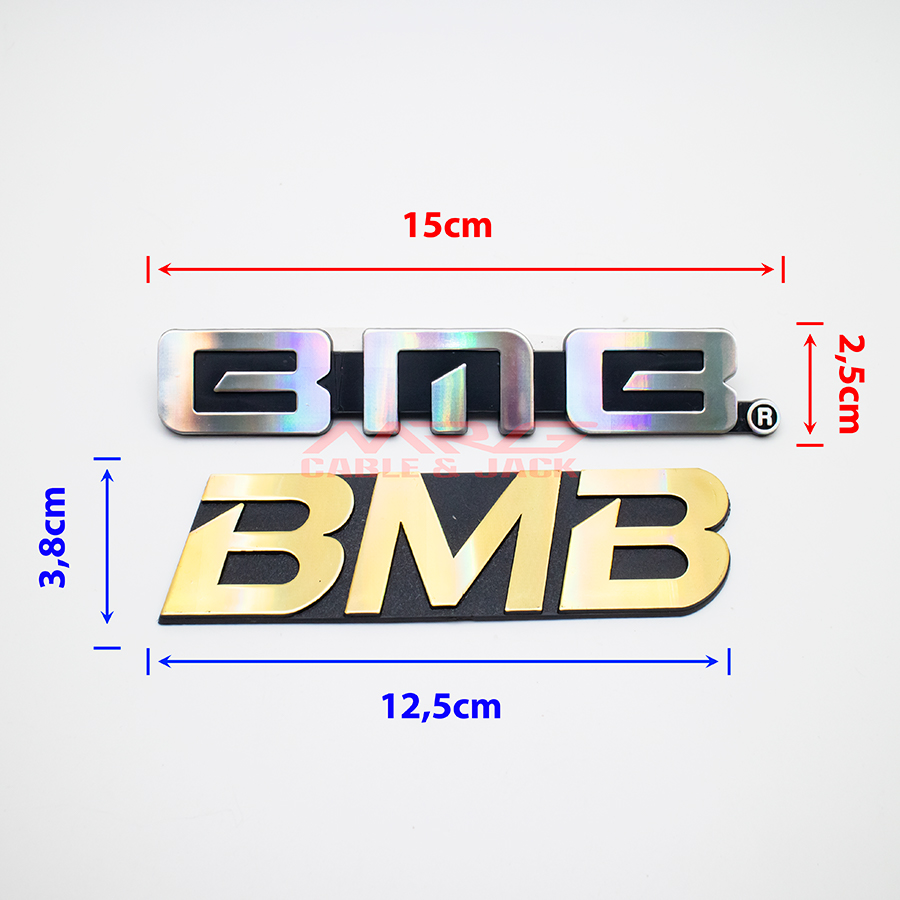 Tem BMB nhôm 13cm x 4cm , giá 1 chiếc, tem gắn loa bmb bằng nhôm có 2 chân gài phía sau tem.
