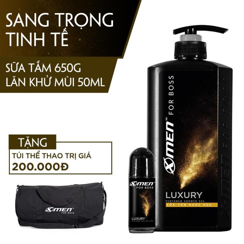 Combo Sữa tắm nước hoa X-men For Boss Luxury 650g + Lăn khử mùi Xmen For Boss Luxury 50ml tặngTúi Thể thao sành điệu