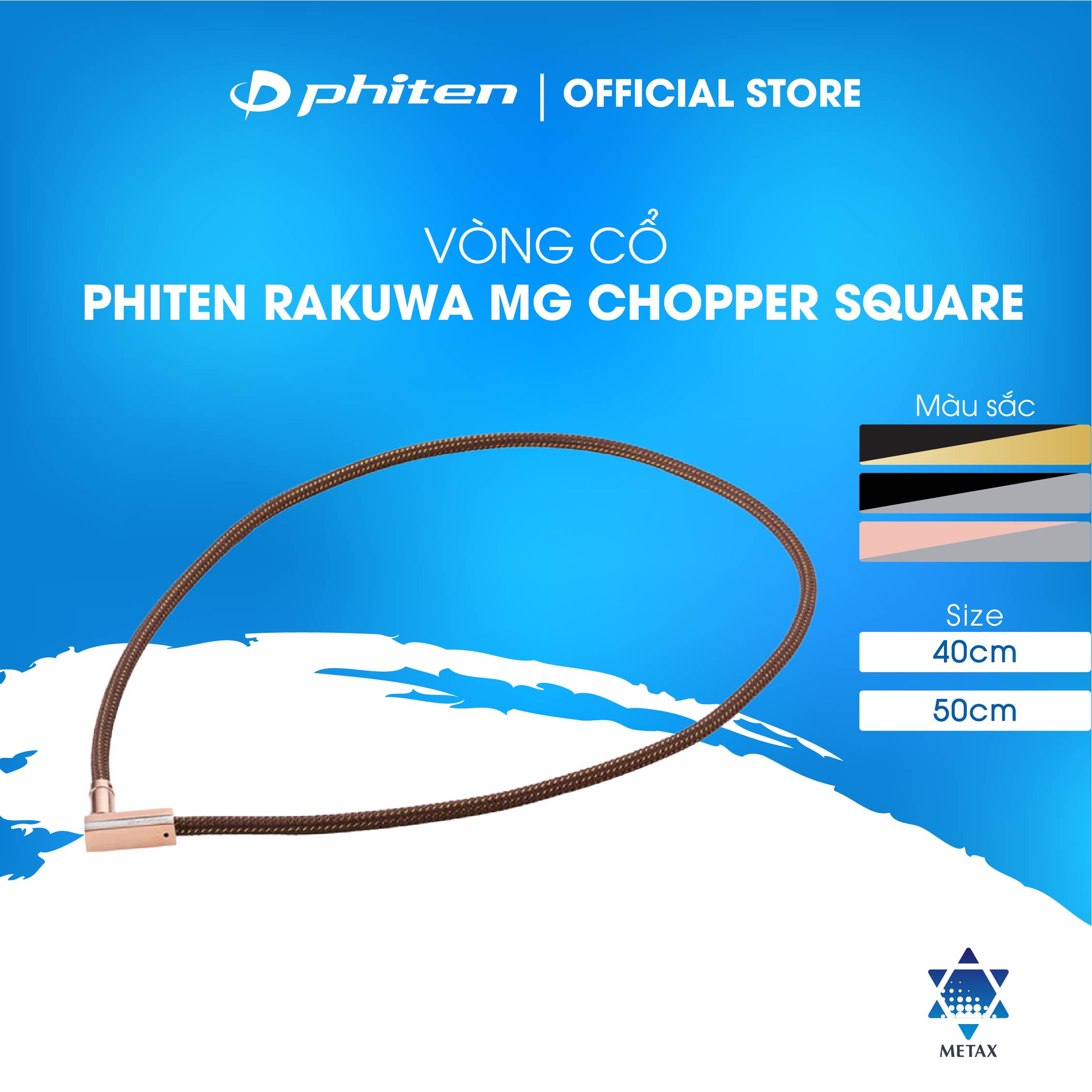 Vòng cổ Phiten Rakuwa necklace MG Chopper square Aqua metax