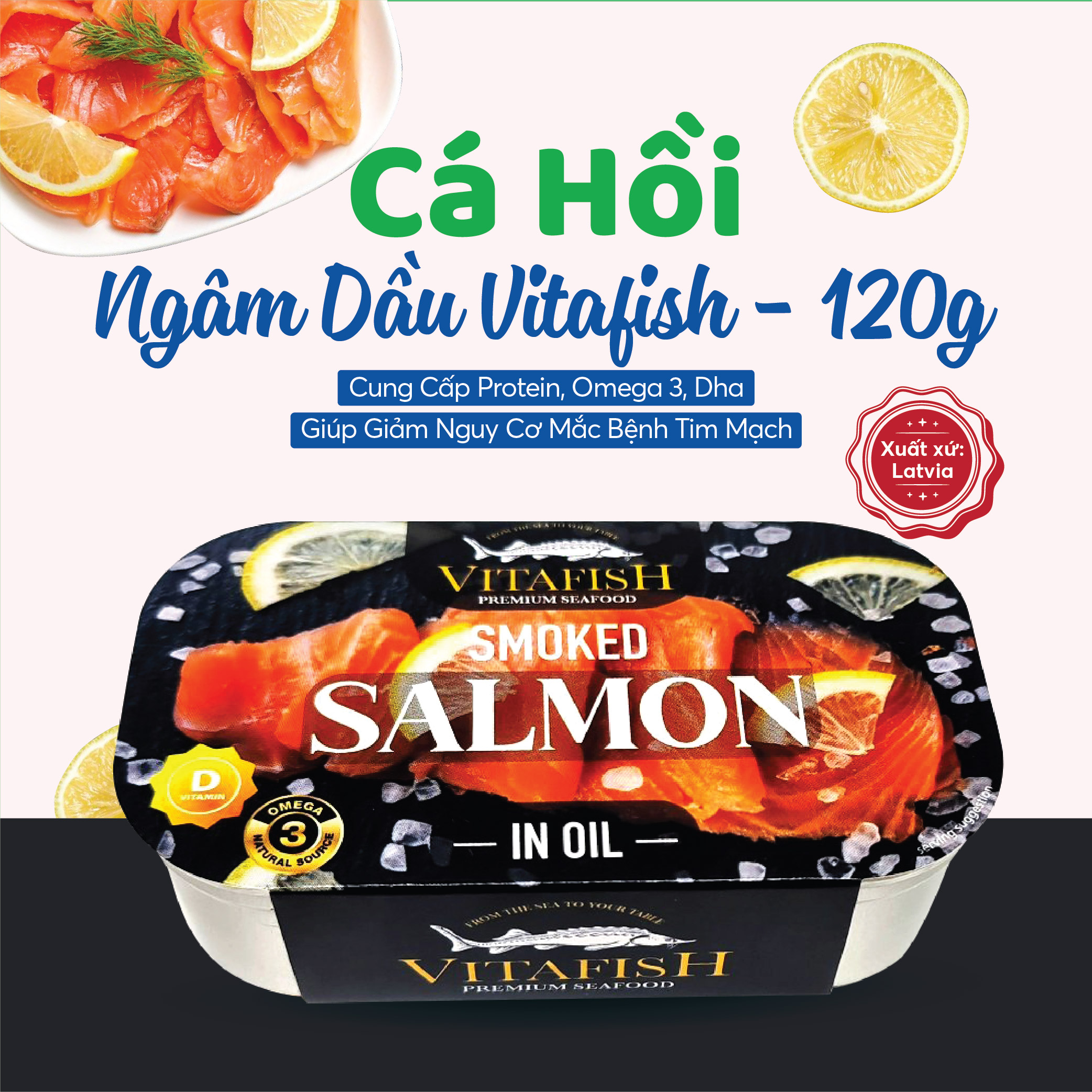 Cá hồi hun khói ngâm dầu cao cấp vitafish - 120g