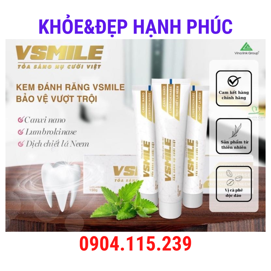[ Mẫu cũ ] KEM ĐÁNH RĂNG V-SMILE vị caphe vinalink – 150g/tuýp