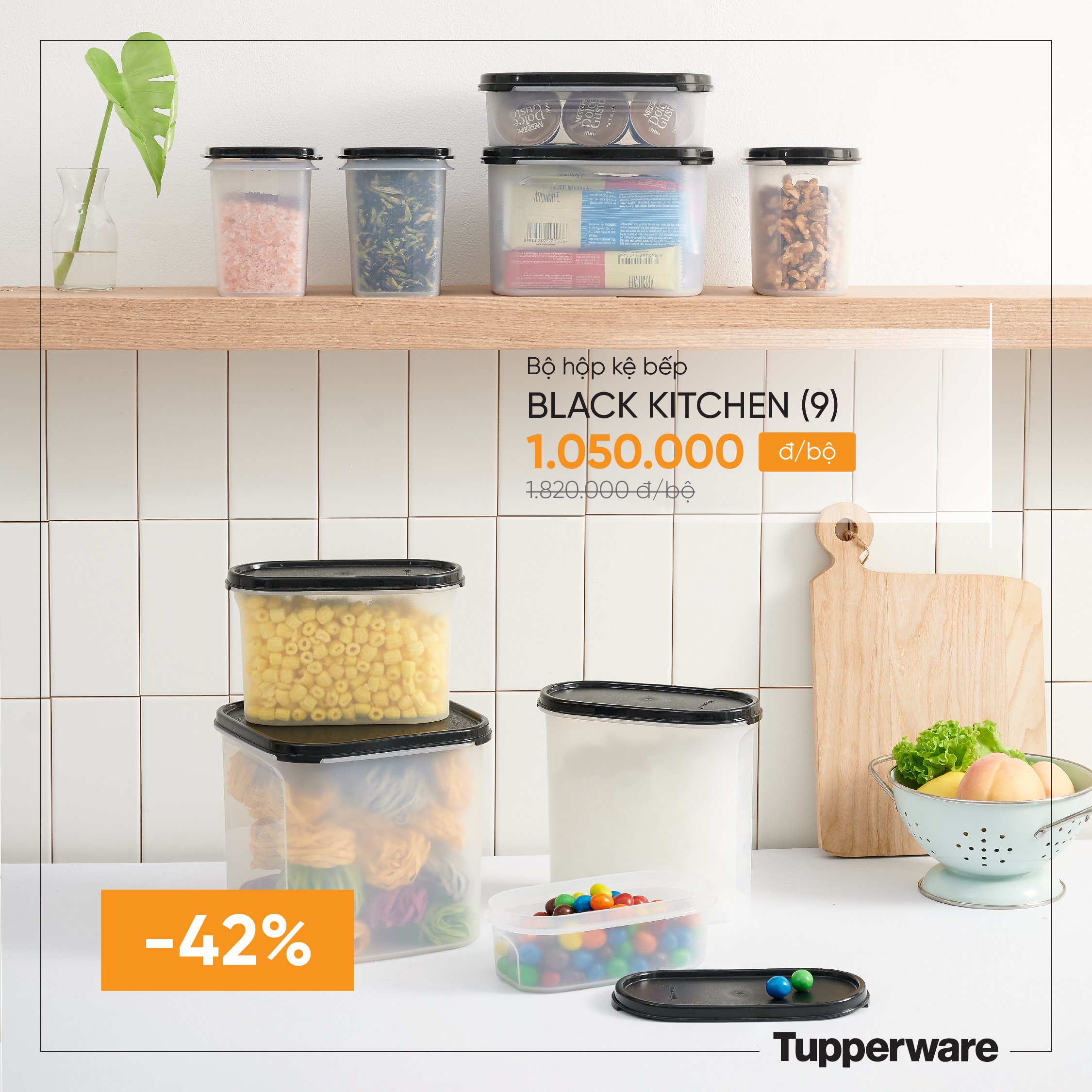 Bộ hộp kệ bếp Tupperware Modular Mates Black Kitchen 9 hộp