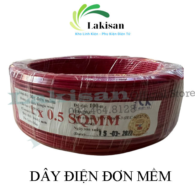 Dây điện đơn mềm 0.5 - 1.0 - 1.5 - 2.5 - 4.0 - 6.0mm2 lõi đồng nguyên chất - cuộn 100 mét lakisan