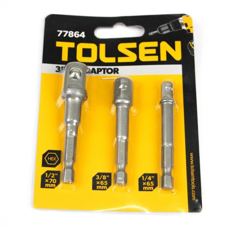 Bộ 3 mũi nối đầu típ lục giác chuẩn châu âu tolsen 77864 đầu chuyển vít sang bu lông 1/2"-3/8"-1/4"