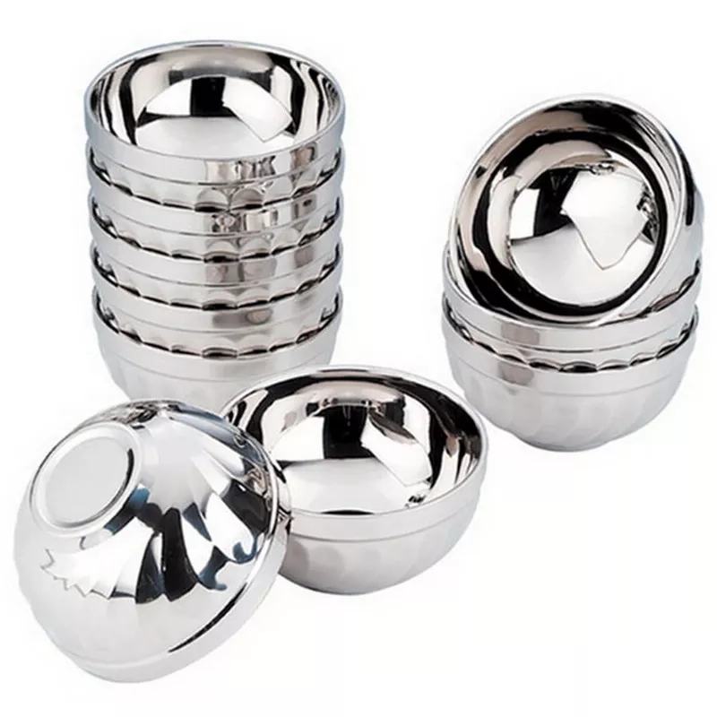 Chén ăn cơm xoắn 2 lớp inox sáng bóng