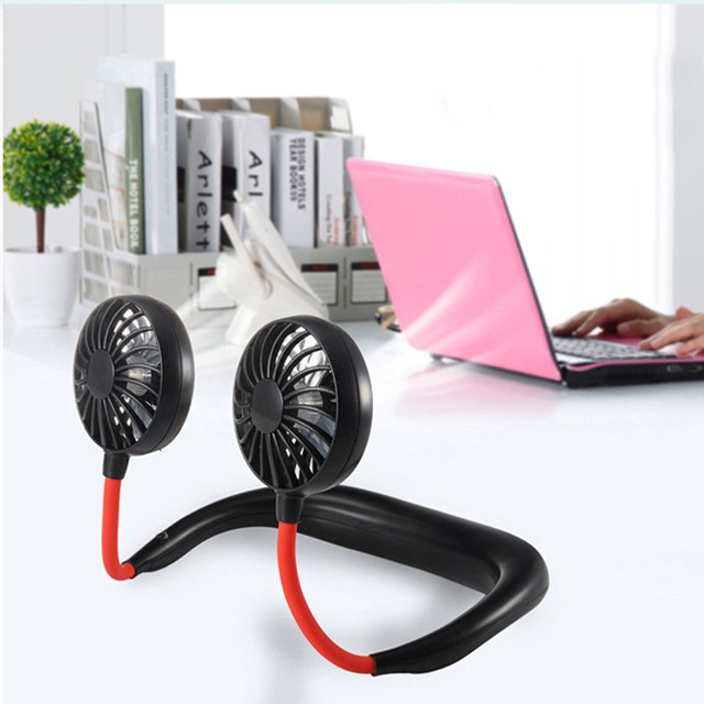 Quạt tích điện mini đeo cổ có cổng sạc USB