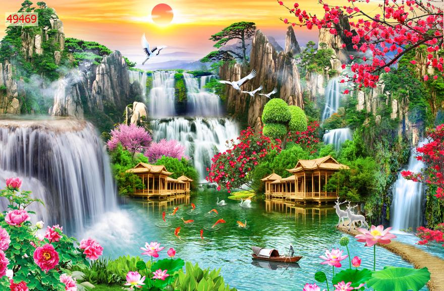 Tranh dán tường 3D Phòng Khách/ Sơn Thủy Hữu Tình,354( Đã tích hợp sẵn keo)