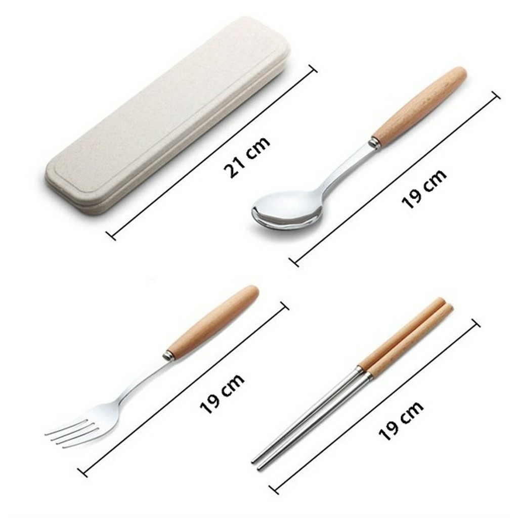 [HCM]Bộ thìa đũa dĩa Inox kèm hộp lúa mạch ( Ảnh Thật )