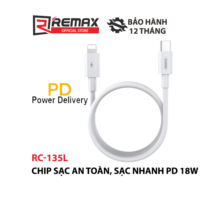 Cáp sạc nhanh remax rc-135l / 175i / 183i chaining series cổng type c ra lightning chuẩn pd