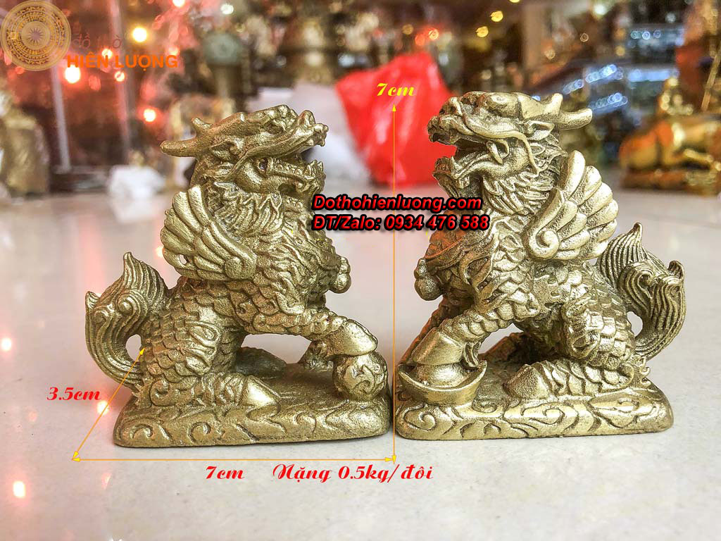 Đôi Tượng Kì Lân Cưỡi Mây Bằng Đồng Cao 7cm (Cỡ Bé)