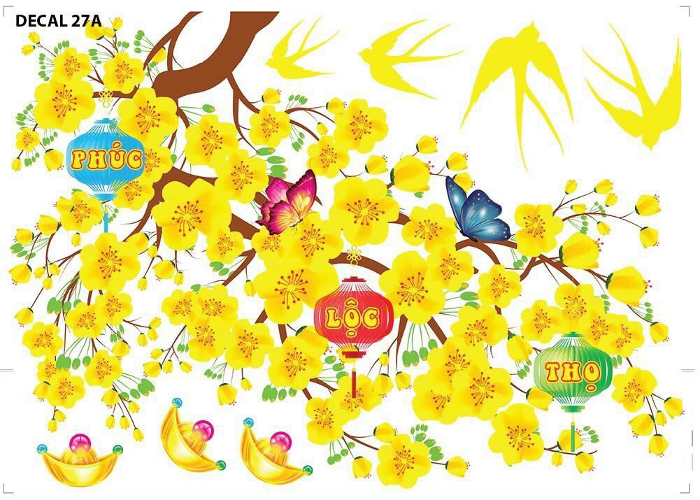 Decan Hoa mai hoa đào dán kiếng dán tường trang trí tết