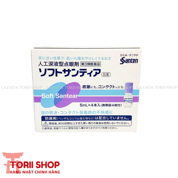 Nước nhỏ mắt nhân tạo Soft Santear 4 lọ 5ml Santen hàng Nhật nội địa | Nước mắt nhân tạo set 4 lọ bảo vệ mắt, tránh mỏi mắt, khô mắt, giảm tiết nước mắt