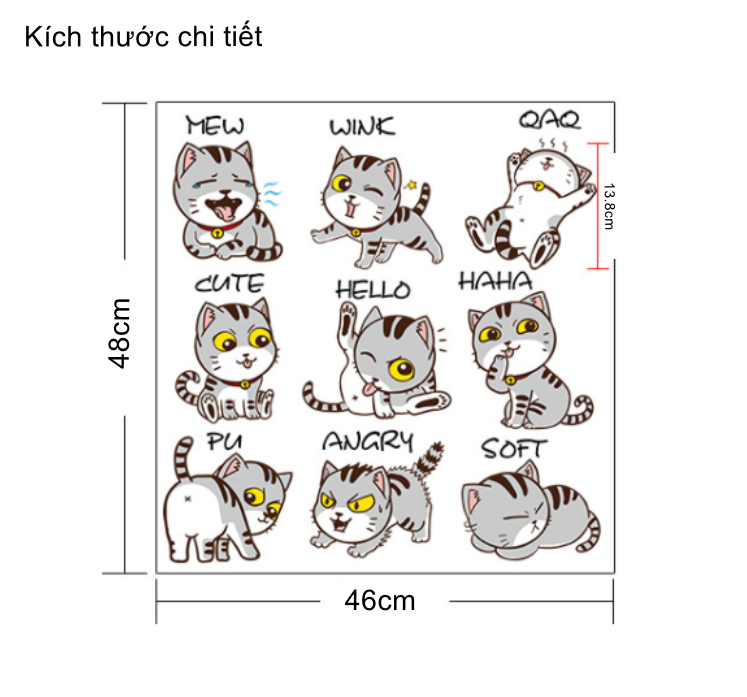 Decal dán tường trang trí - MÈO CON TINH NGHỊCH