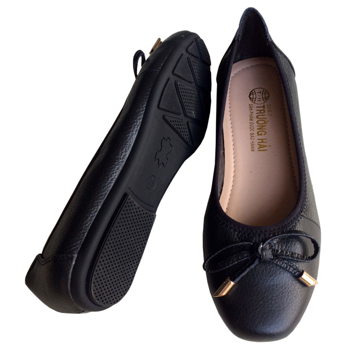 Giày búp bê đen  da bò cao cấp THBB016791