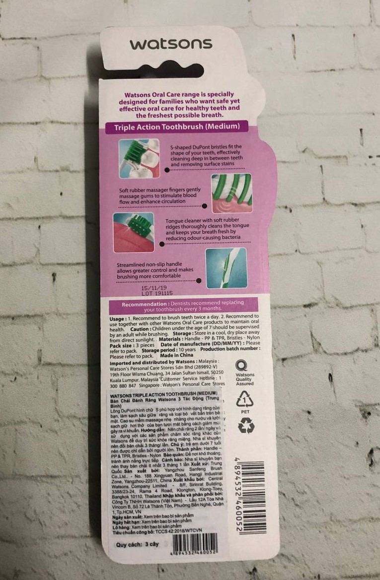 Bộ 3 bàn chải đánh răng Watsons
