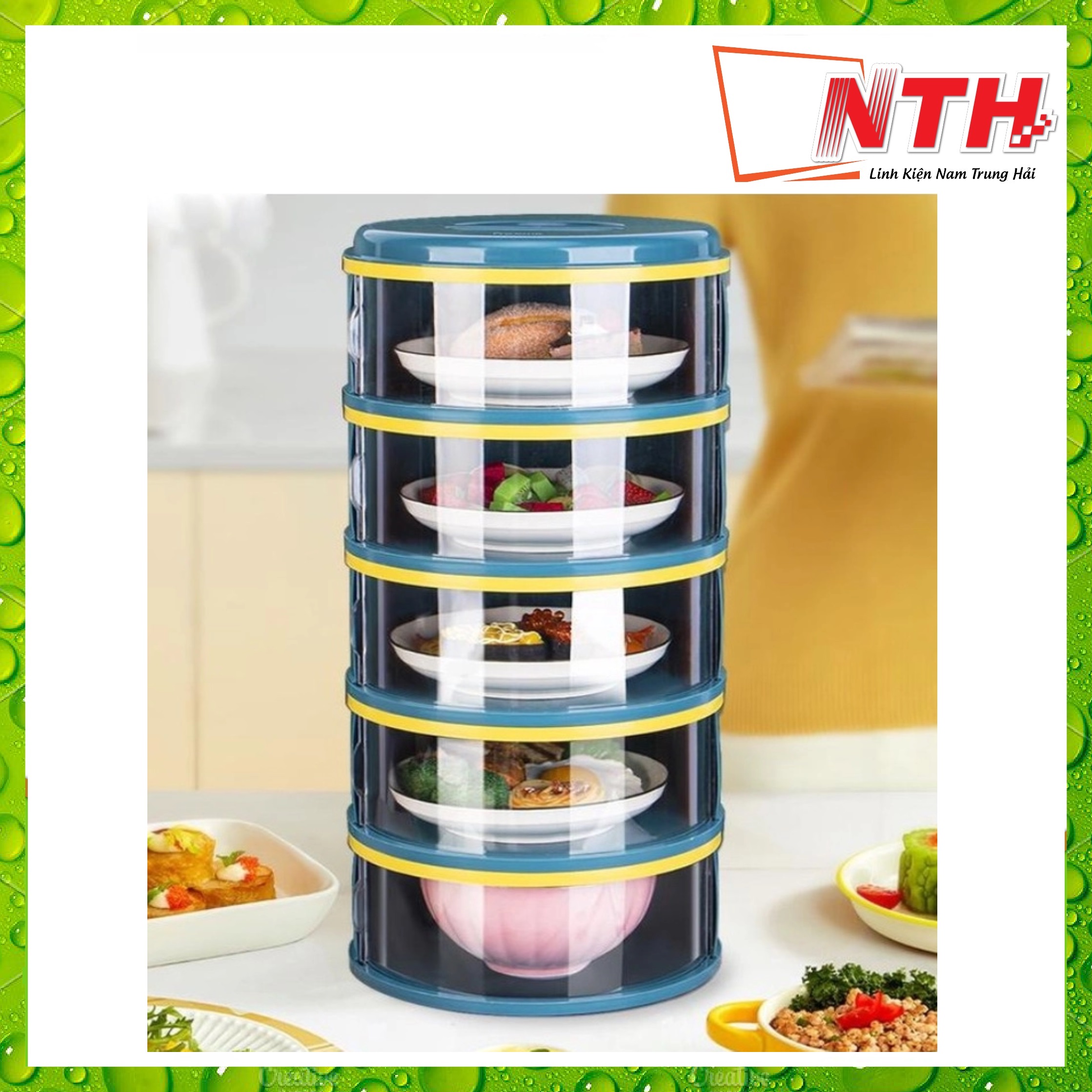 Lồng bàn 5 tầng xanh gấp gọn