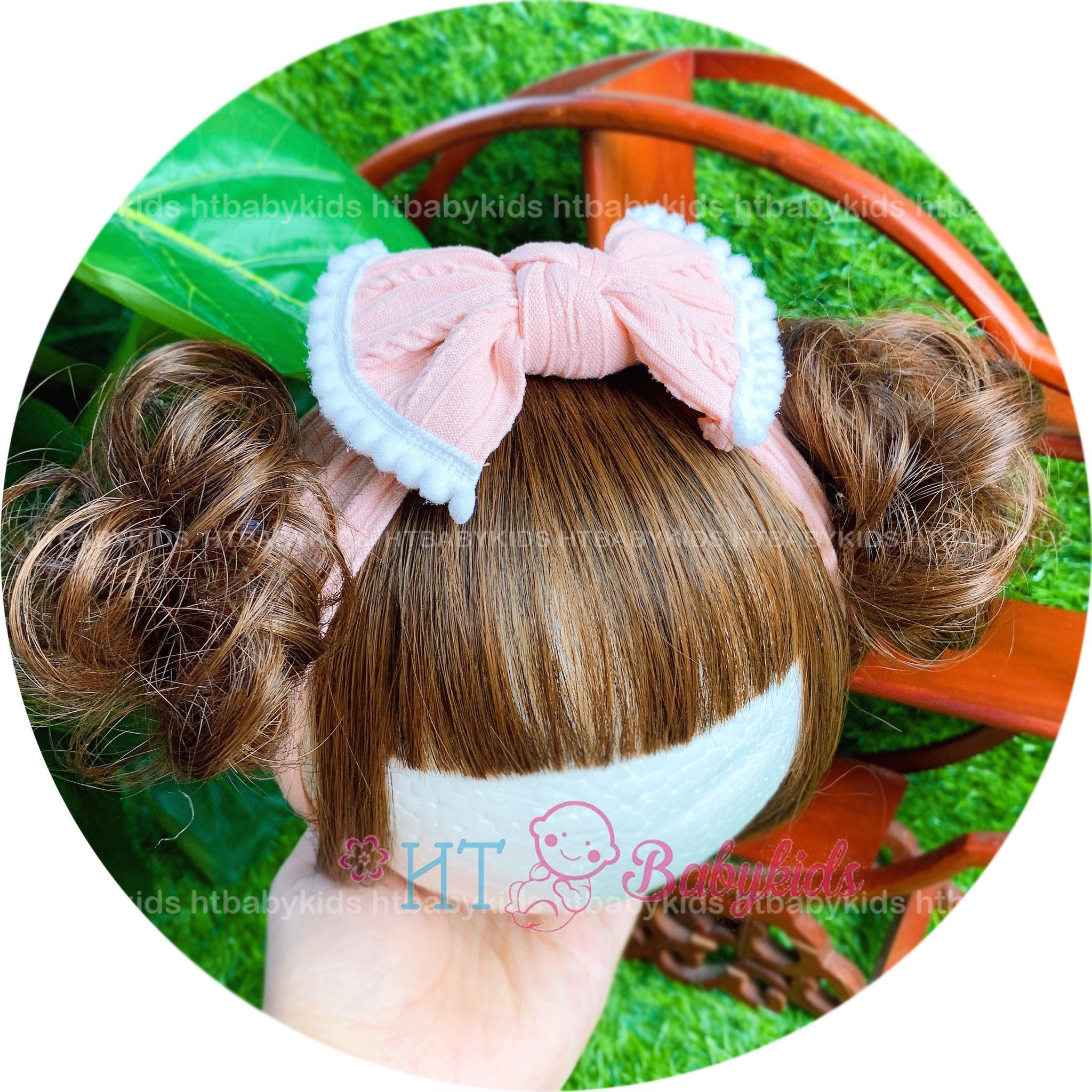 Turban Tóc Giả Xoăn 2 Bên Cho Bé Gái