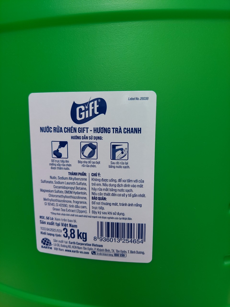 Nước rửa chén Gift hương chanh/trà chanh can 3.8kg