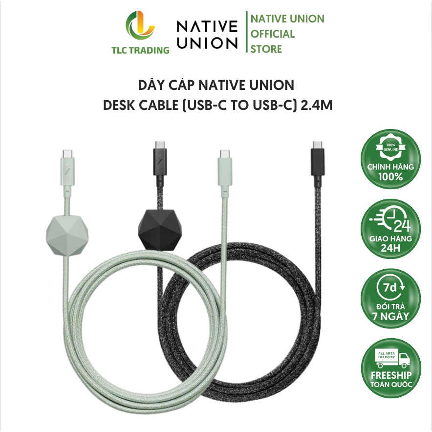 Dây Cáp Native Union DESK CABLE (USB-C TO USB-C) 2.4m-Hàng chính hãng
