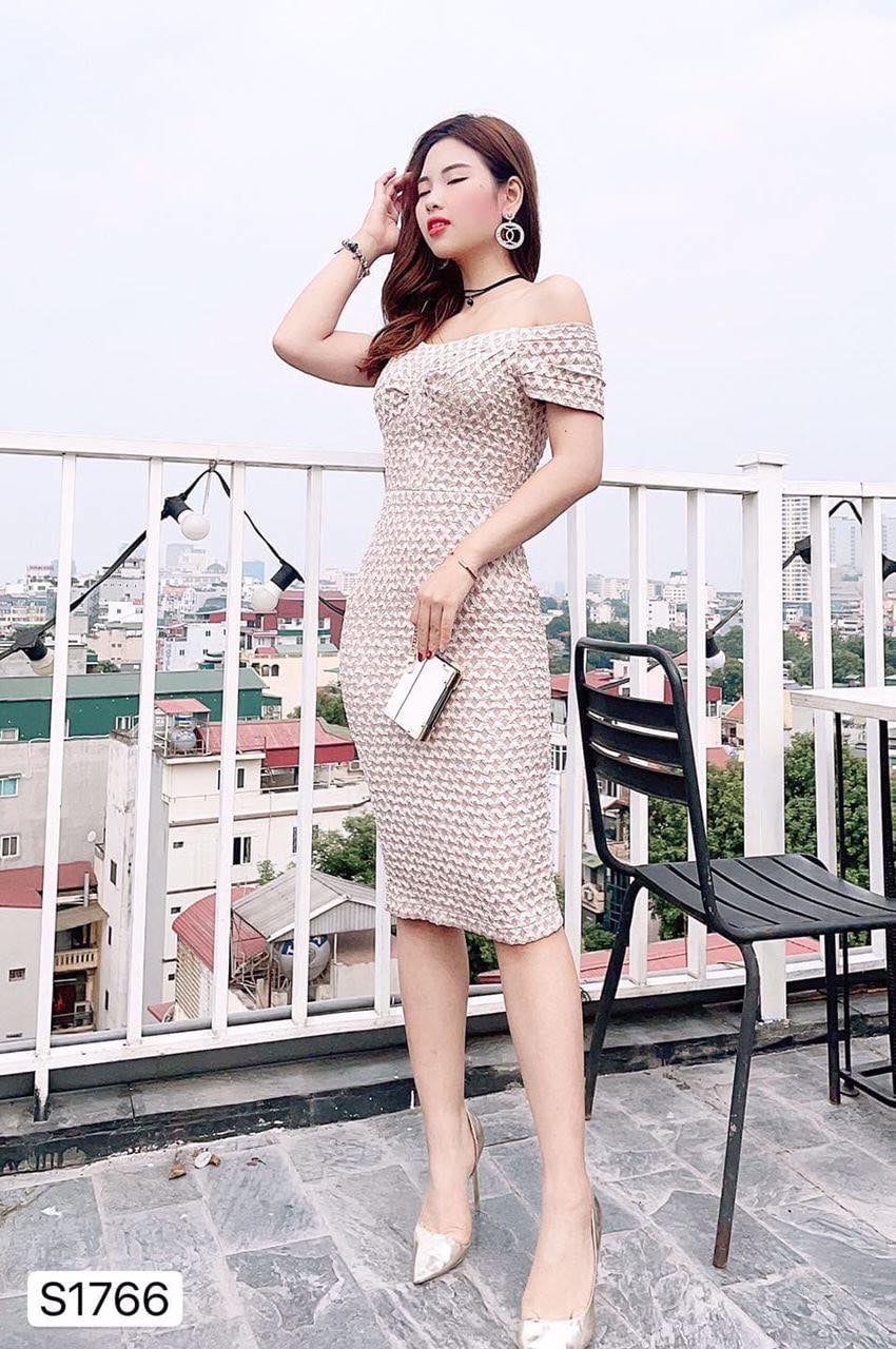 Set váy be body áo khoác gấm S1766