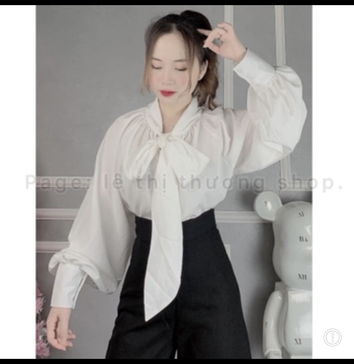Set Quần Suông + Áo Kiểu Tay Phồng Cột Nơ