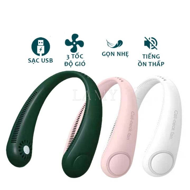 Quạt làm mát đeo cổ không cánh thổi 360 độ
