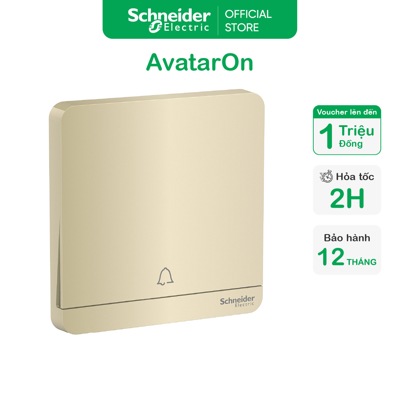 Nút nhấn chuông 10a - trắng/ vàng ánh kim - 250vac dòng avataron - schneider electric - e8331bpl1_we_g19 e8331bpl1_wg_g19