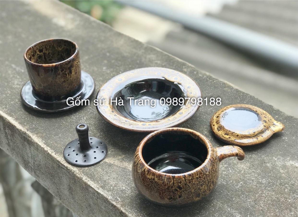 Phin pha cafe men hoả biến vàng gốm sứ Bát Tràng