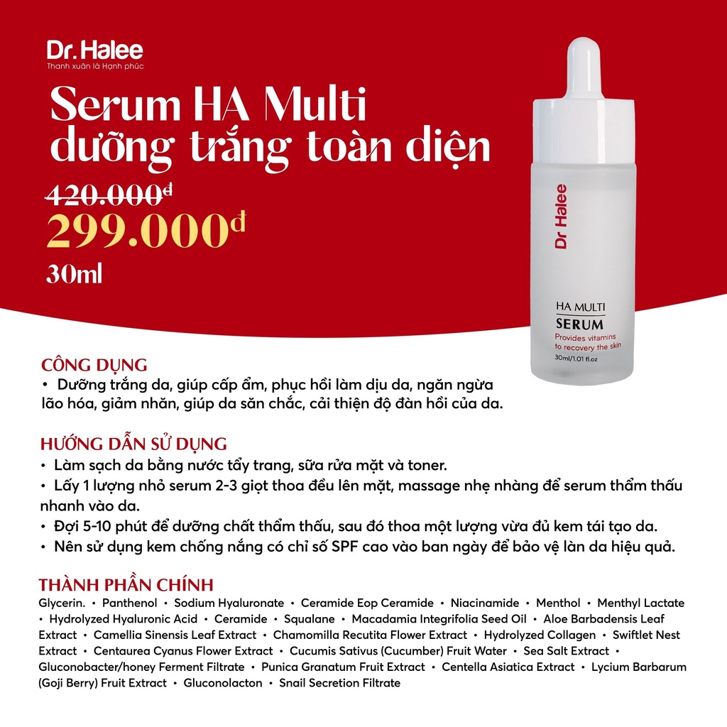 Combo Kem Ruby Lựu Đỏ Ban Đêm Dr Halee Và Serum Dưỡng Trắng HA Multi