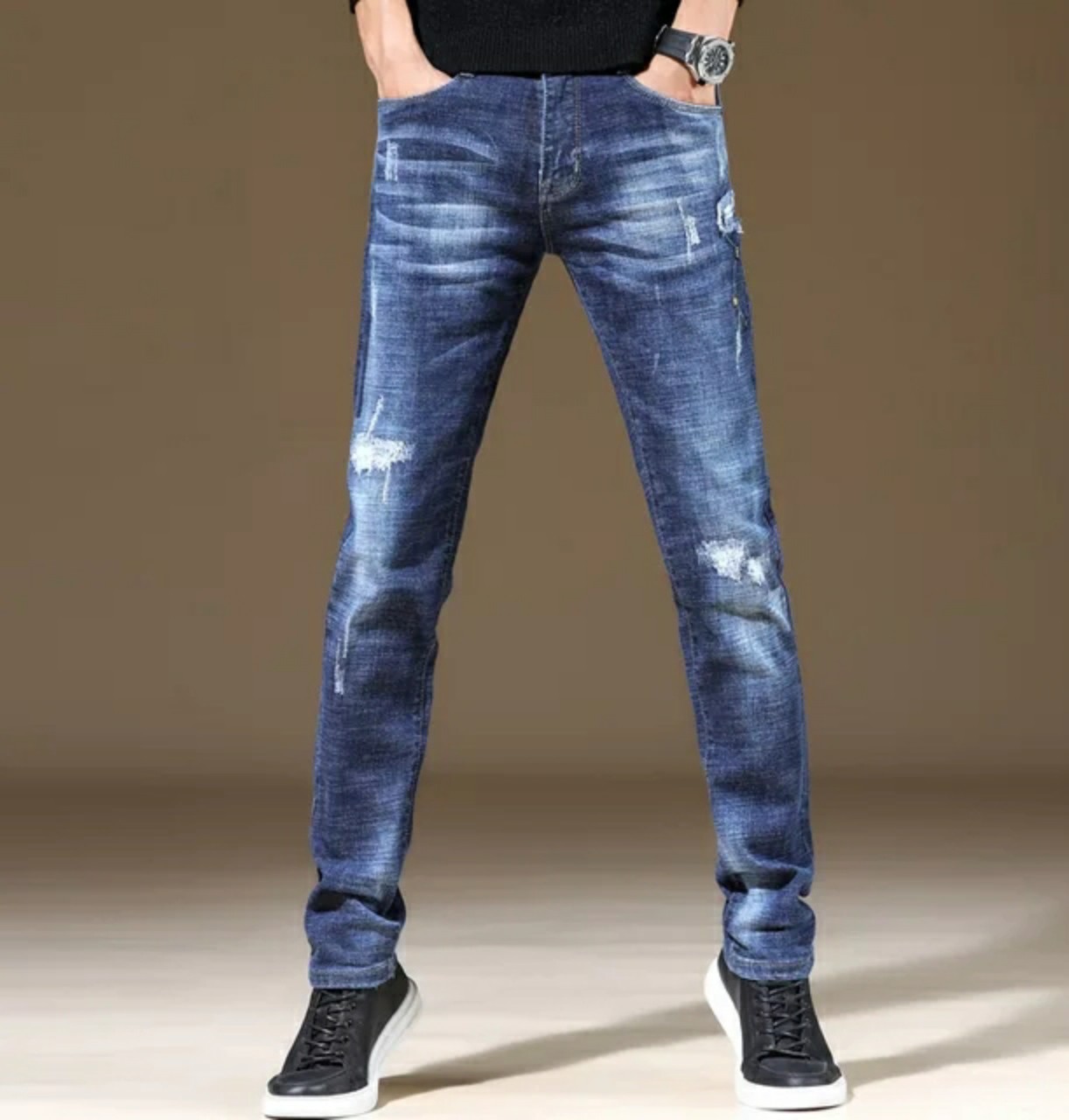 Quần Jean Nam Quần Bò Nam Xước Rách Co Giãn Dáng Skinny Xuất Khẩu Cao Cấp