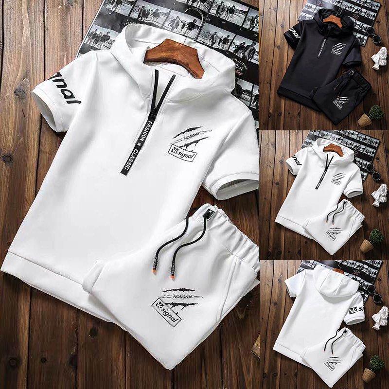 [ Voucher Giảm 50% ] Bộ Quần Áo Thun Nam Khóa Kéo Tay Ngắn Có Mũ Họa Tiết Ba Vạch SIGNAL Phong Cách Thời Trang Trẻ Trung Năng Động Cá Tính Shiny Sunday MEN QA 092