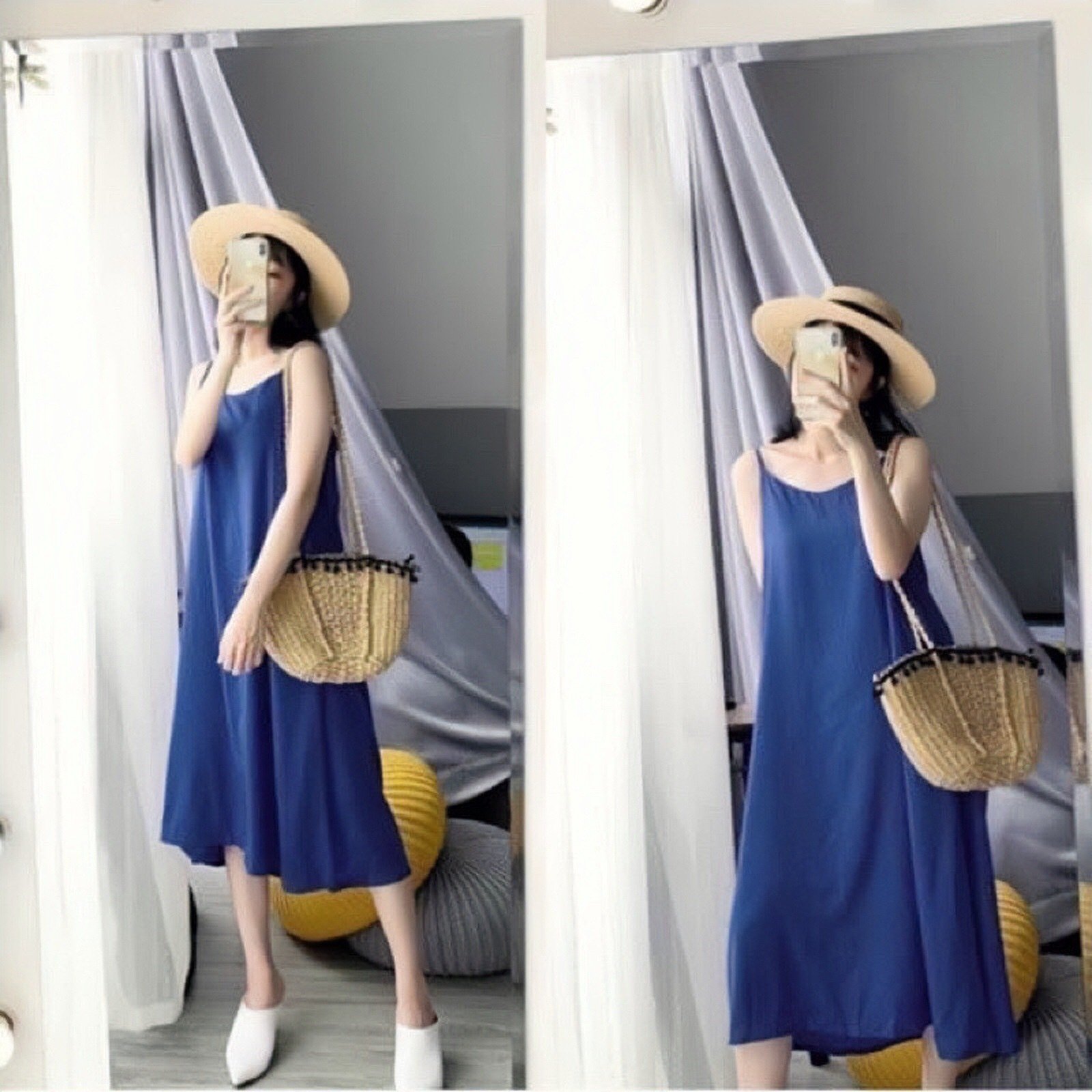 Váy Nữ 2 Dây Lụa-Đầm Nữ Dáng Dài Suông Thoải Mái