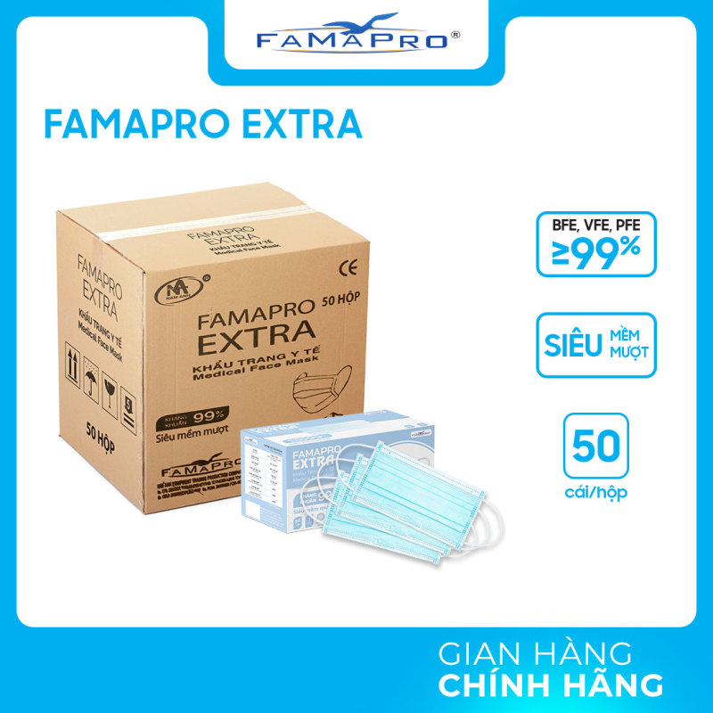 Bảng giá THÙNG 50 HỘP khẩu trang y tế kháng khuẩn 4 lớp Famapro Extra (50 cái/ hộp)