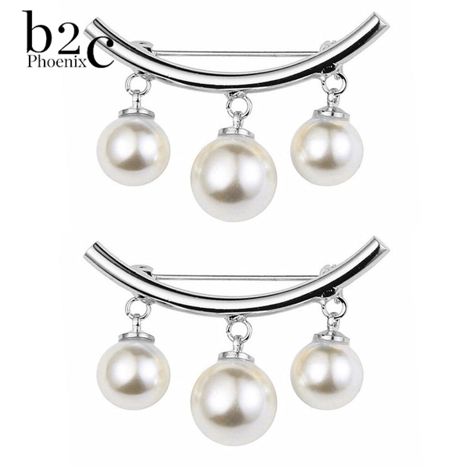 Phoenix B2C 2Pcs Elegant Faux Pearl Brooch Pin Dress Suit Jewelry Wedding Party Accessories