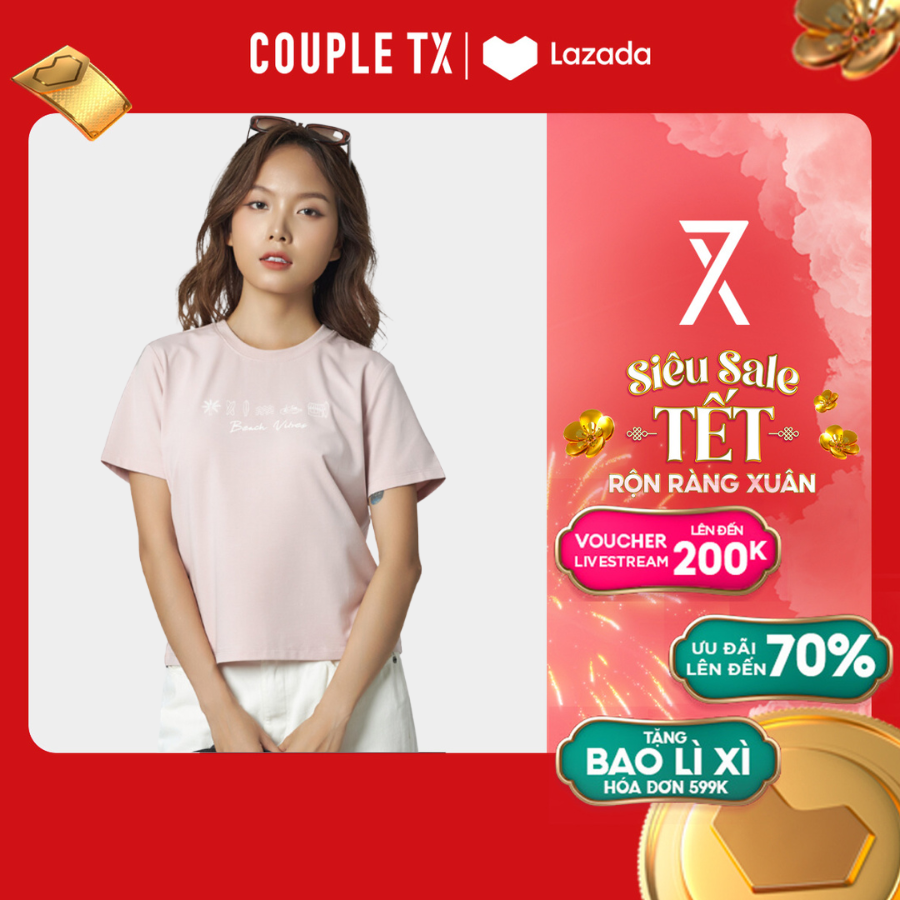 [15.1 - 17.1 Voucher lên đến 200K] Áo Thun Nữ COUPLE TX - Áo Thun Cotton, Tay Ngắn, Cổ Tròn Hình In Icon WTS 2369