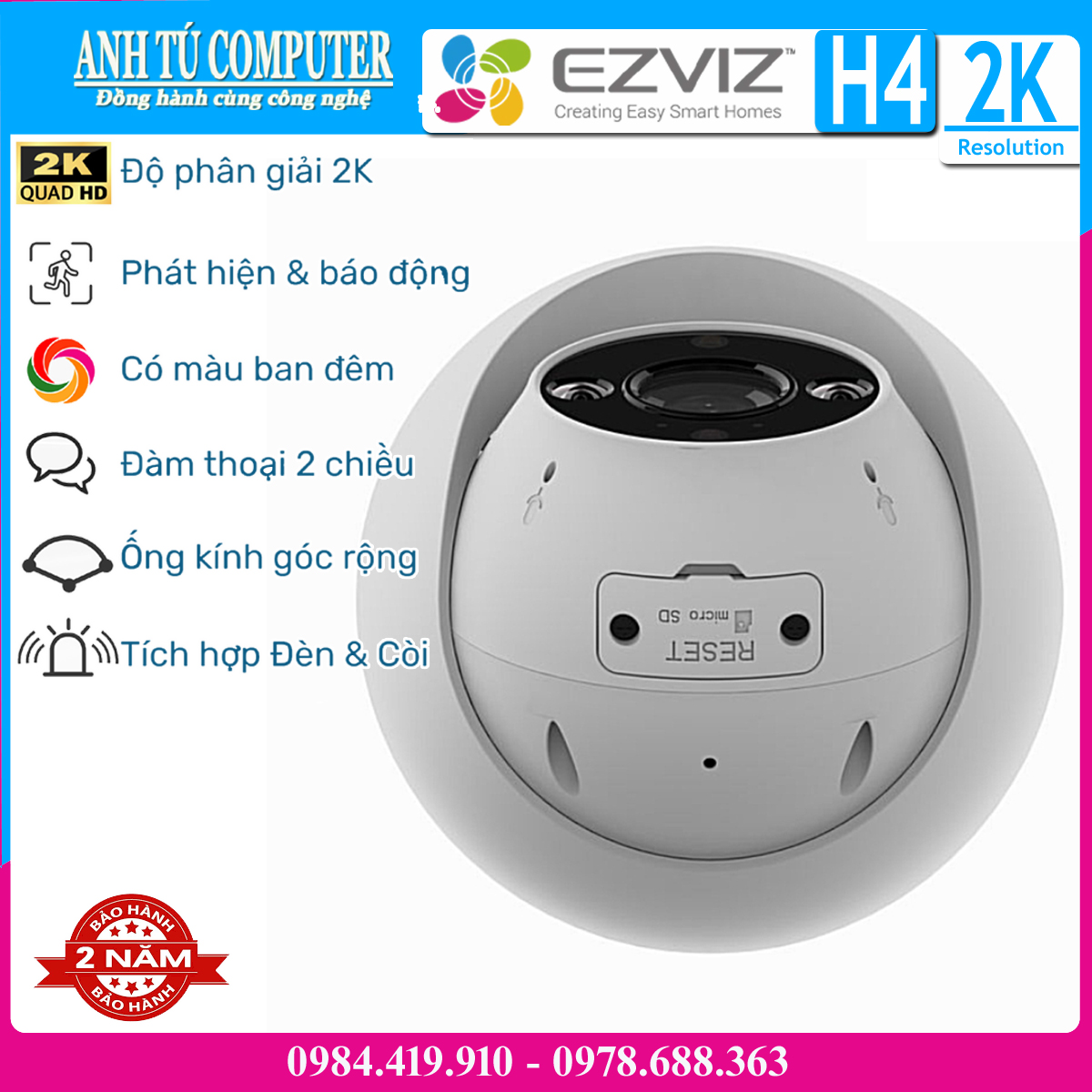 Camera WiFi bán cầu 3MP EZVIZ H4 2K