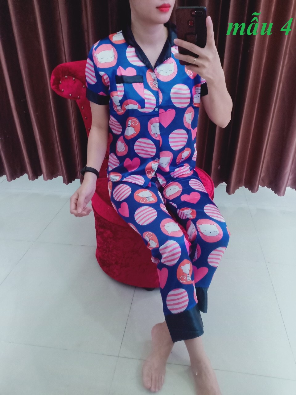 [HCM]Đồ Bộ Pijama Tay ngắn +phi lụa- Dưới 60kg-017
