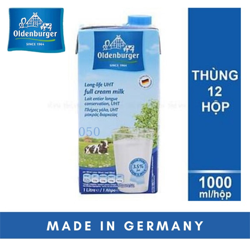 Thùng 12 Hộp Sữa Tươi Nguyên Kem Tiệt Trùng OldenBurger Đức 3.5%  Hộp 1L