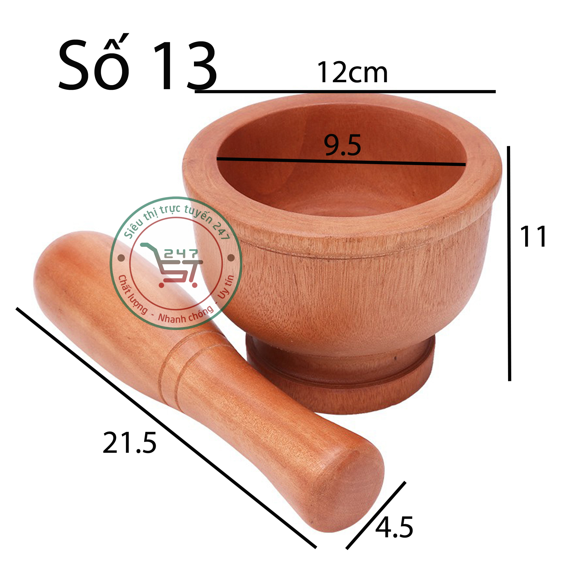 Chày cối gỗ tự nhiên dày dặn sản phẩm nguyên bộ có nhiều kích thướcSiêu thị trực tuyến 247