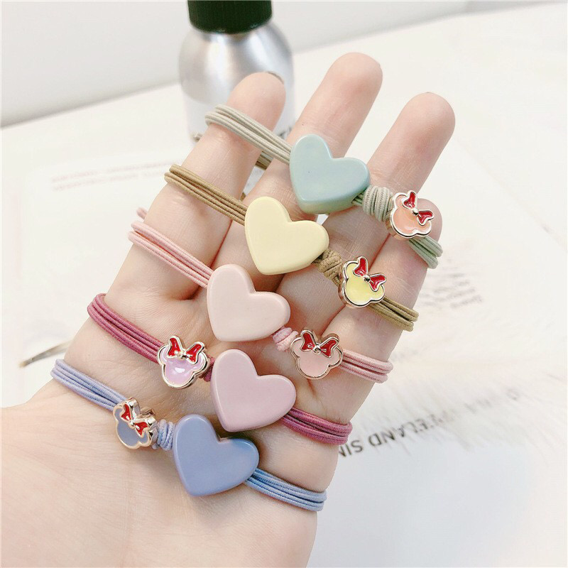 (Set 5 sợi) Dây cột tóc nữ và bé gái trái tim Mickey CT09D -MiniMiu