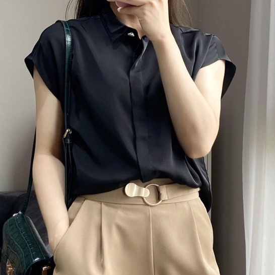 Áo Sơ Mi Lụa Satin Cổ Lưới Mềm Mịn