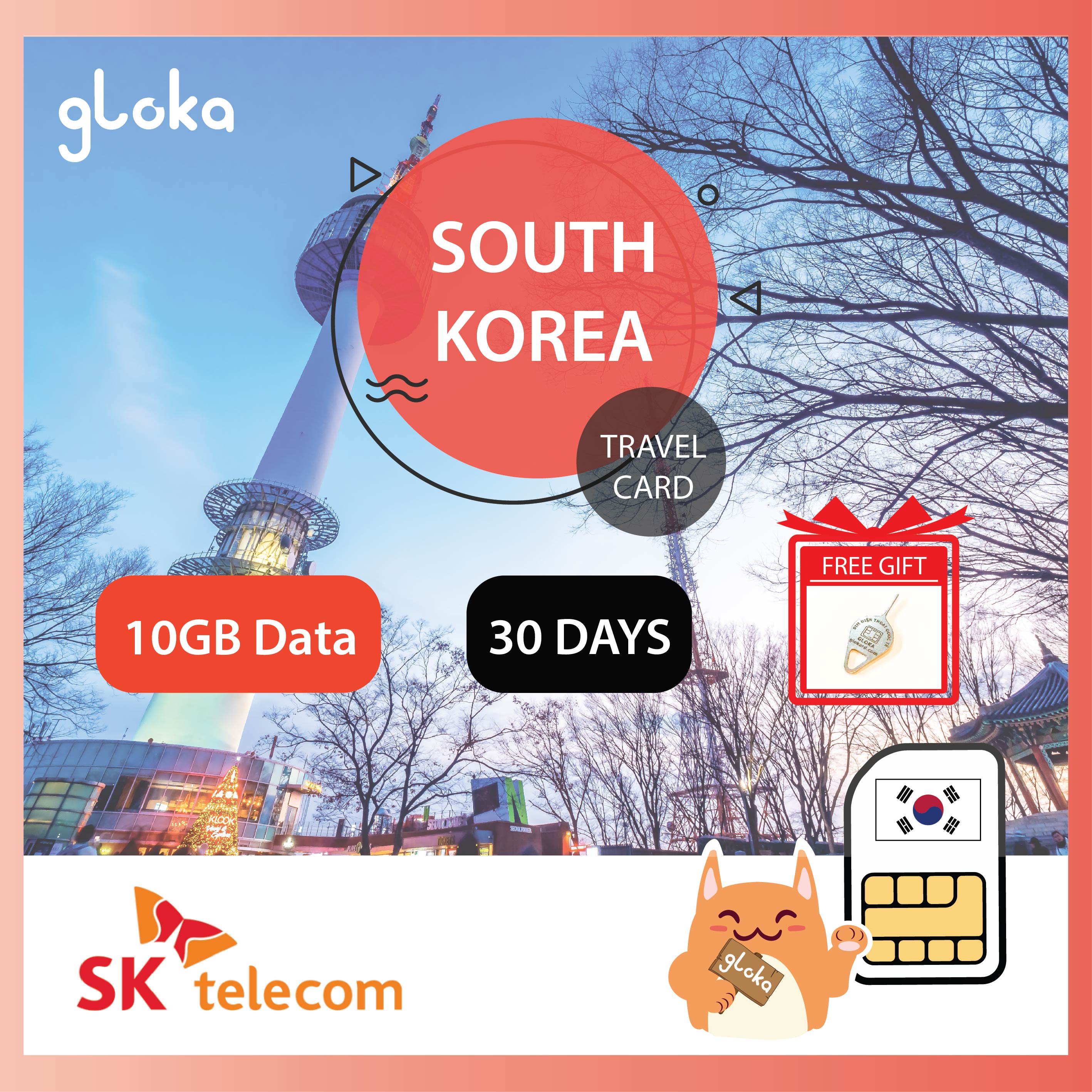 [HCM]Sim DATA 4G Du Lịch Hàn Quốc 10GB Data 30 Ngày