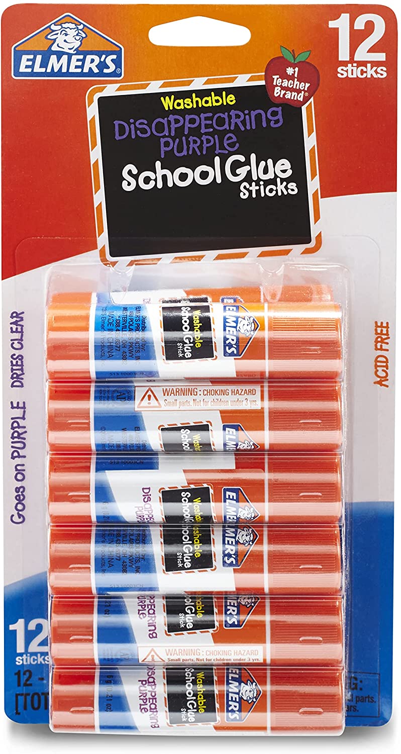 Keo dán cho trẻ trong học tập không độc hại hiệu Mỹ Elmer's Glue Stick (E579), Disappearing Purple/All Purpose (12 hoặc 30 hộp)