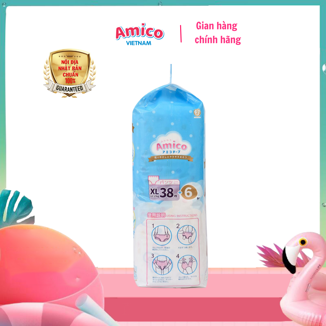 Bỉm - Tã quần Amico combo 2 gói size XL 38 + 6 miếng (Cho bé 12- 17kg)