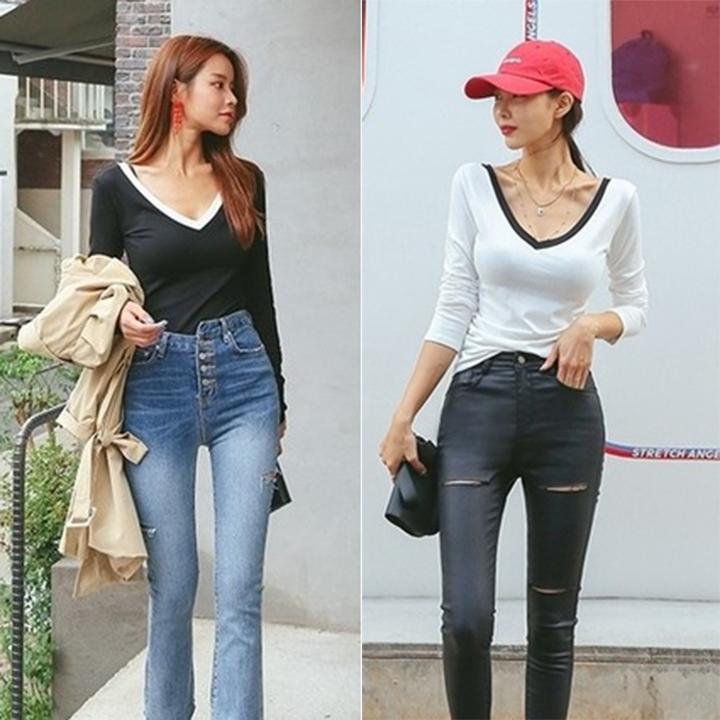 Áo Thun cổ tim tay dài xỏ ngón thời trang XIXO cao cấp