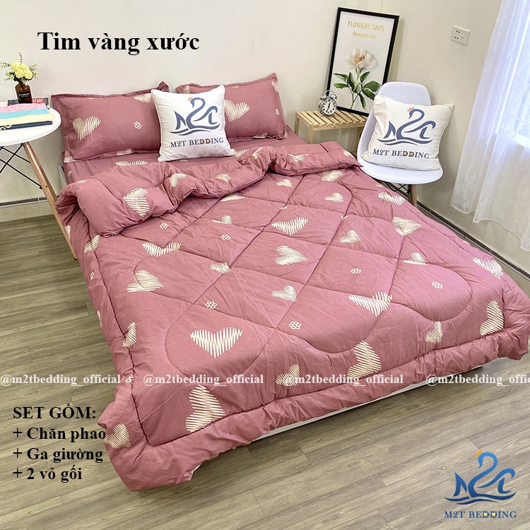 Bộ chăn ga gối Cotton poly M2T Bedding, chăn phao siêu nhẹ dày ấm họa tiết drap mền đáng yêu