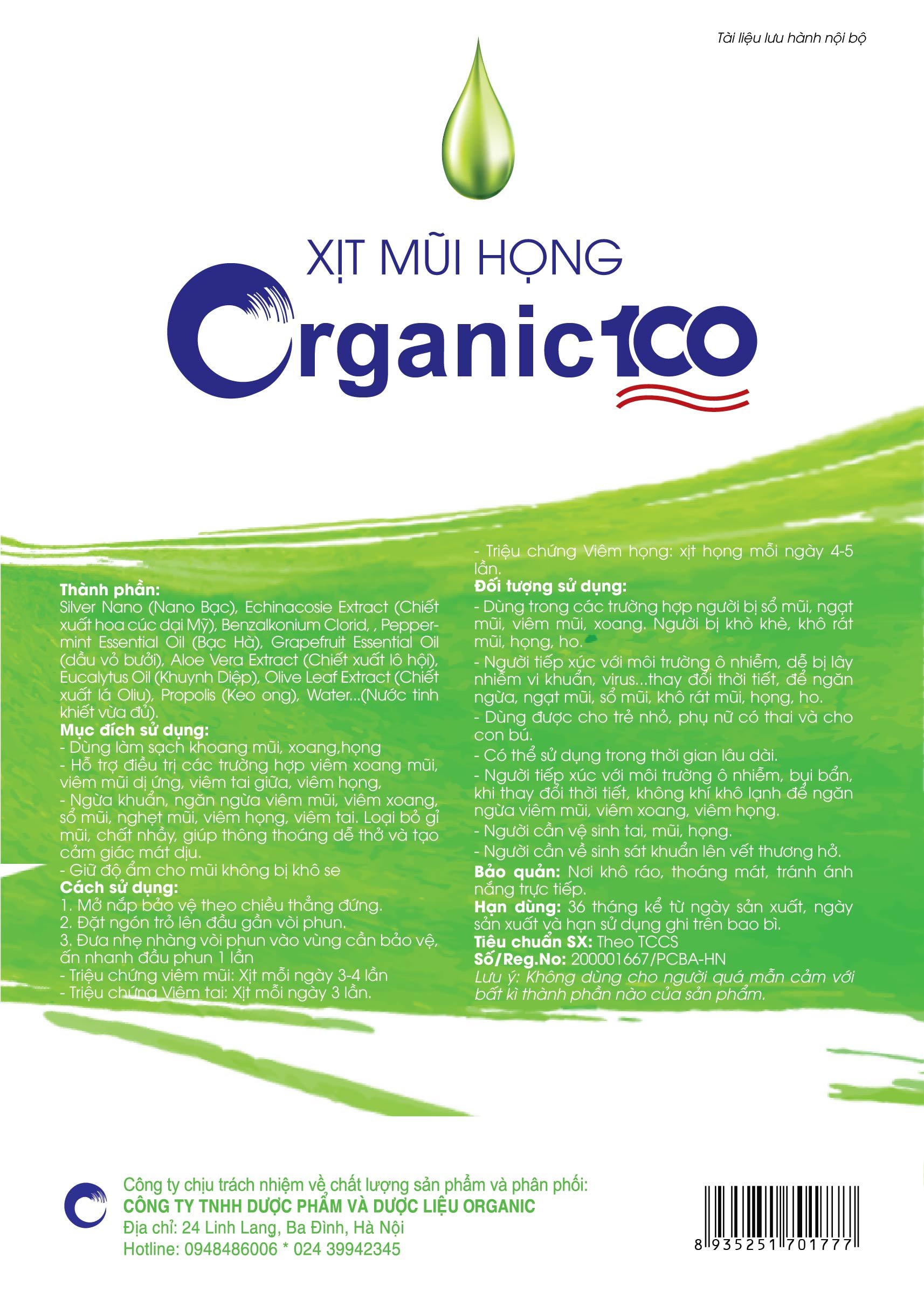 Xịt mũi họng thảo dược Organic Nano bạc