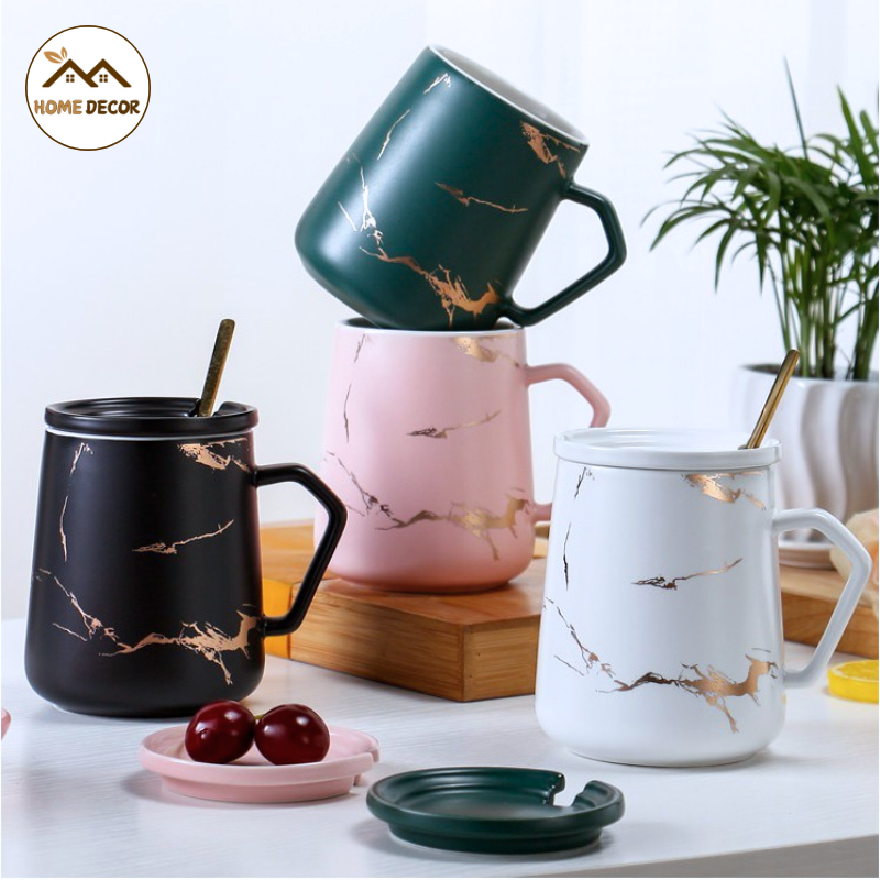 Cốc Sứ Xanh Pha Trà Cà Phê (cafe) Tặng Kèm Nắp Đậy Và Thìa
