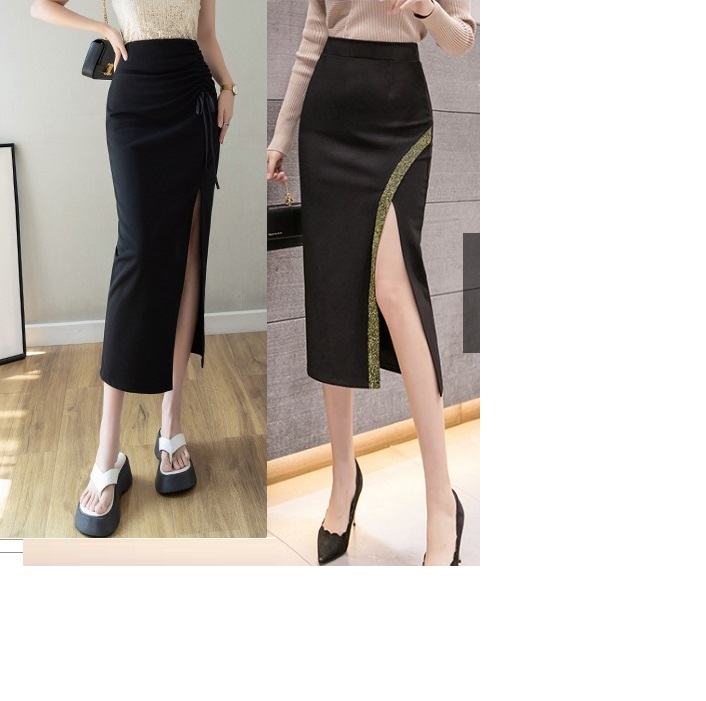 [HCM]Chân váy body xẻ tà viền kim tuyến- Chân váy nữ C052